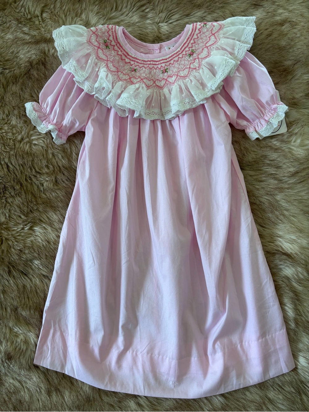 Girls' Pink Smocked Ruffle Yoke Nightgown